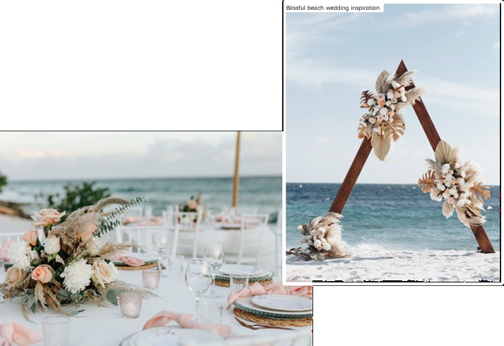 beautiful beach wedding ceremony with A frame altar