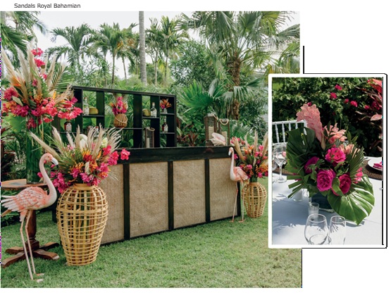 tropical wedding decor hot pink and green