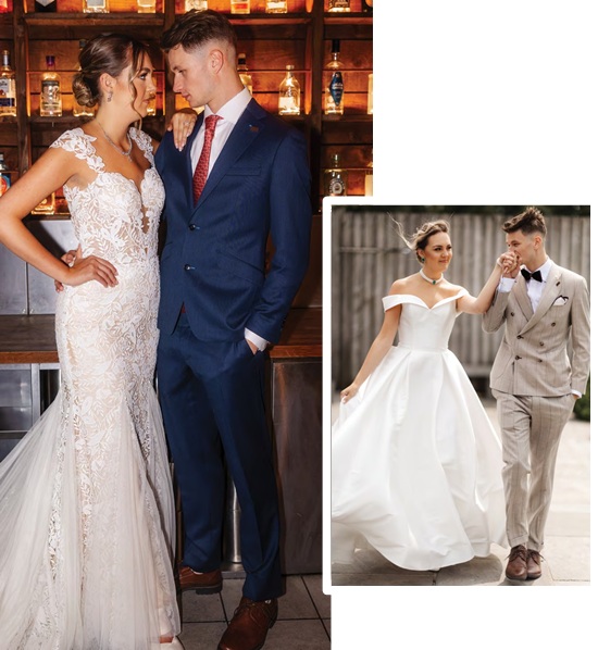 groom style two newlywed couples