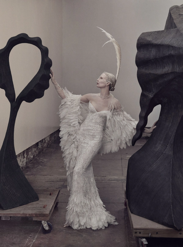 Spring 2027 bridal trends feathery wedding dress