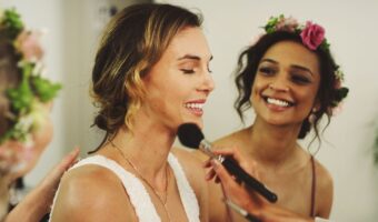wedding day beauty with bride and bridesmaid