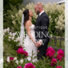 Bride and groom in wedding attire hold hands in a garden filled with pink and white flowers; overlaid with 'Wedding Show'.