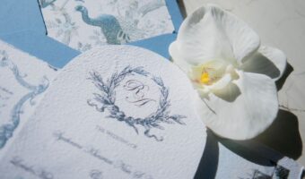 wedding invitation flatlay for wedding guests