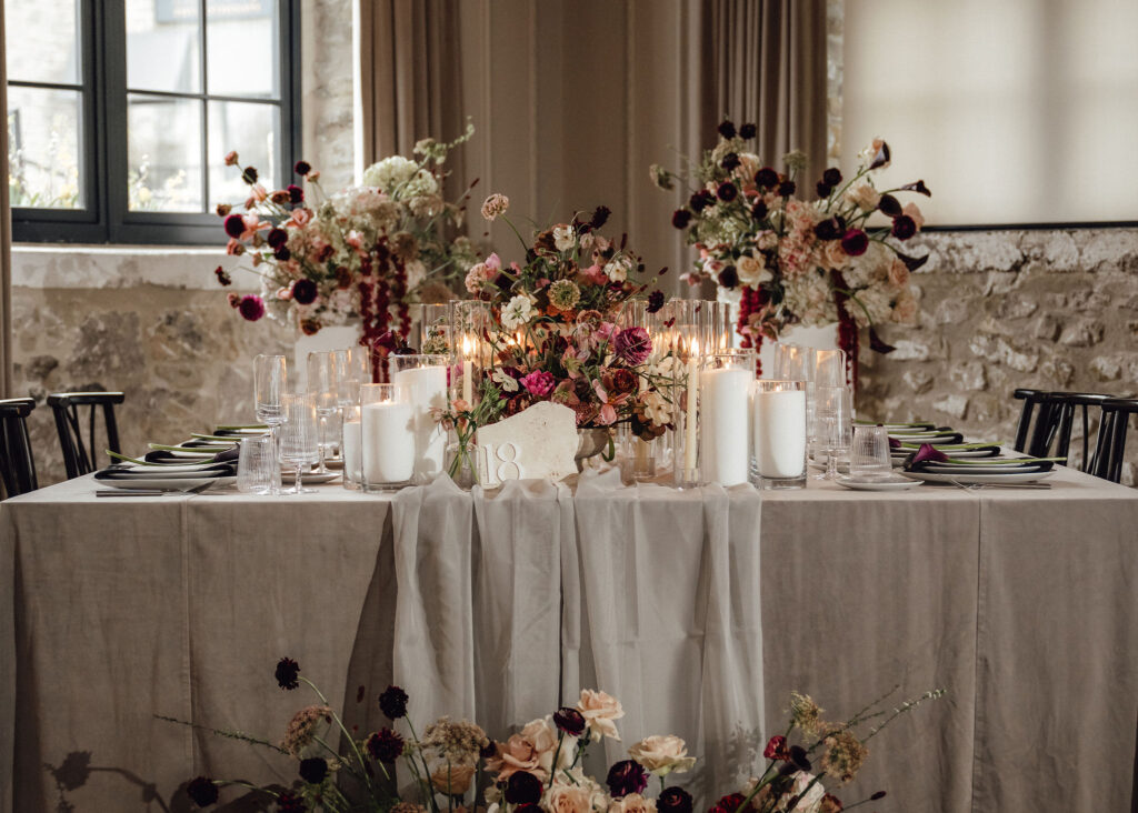 Spring and Fall wedding colours and flowers at Elora Mill