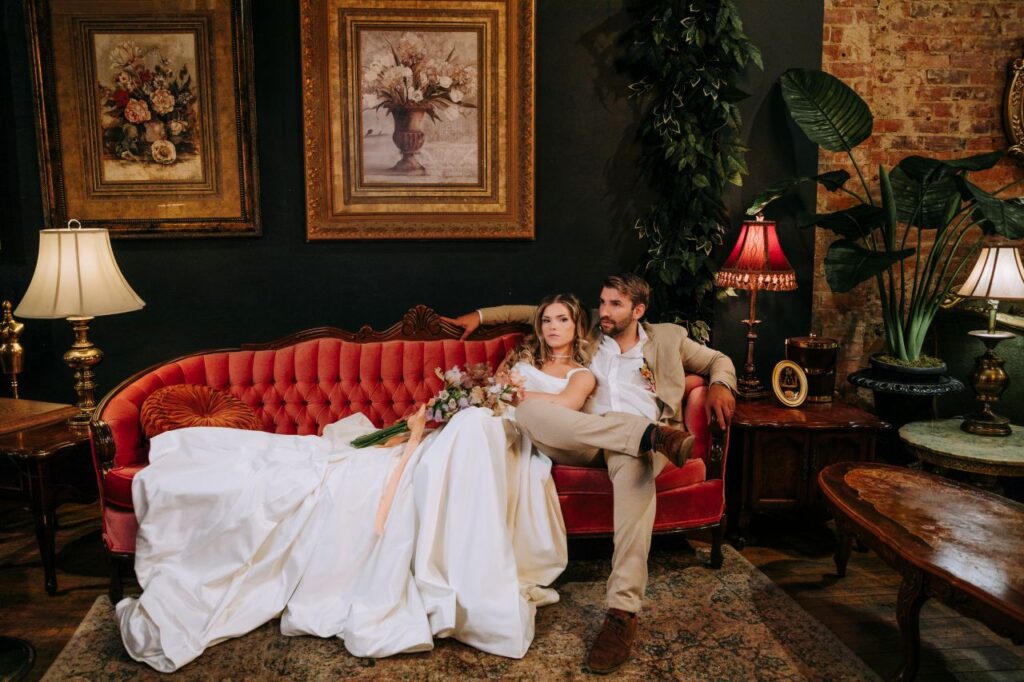 dark and moody wedding inspriation styled shoot at My House nostalgic maximalism editorial wedding