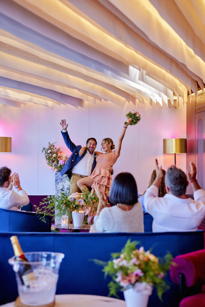 couple celebrating their cruise wedding 