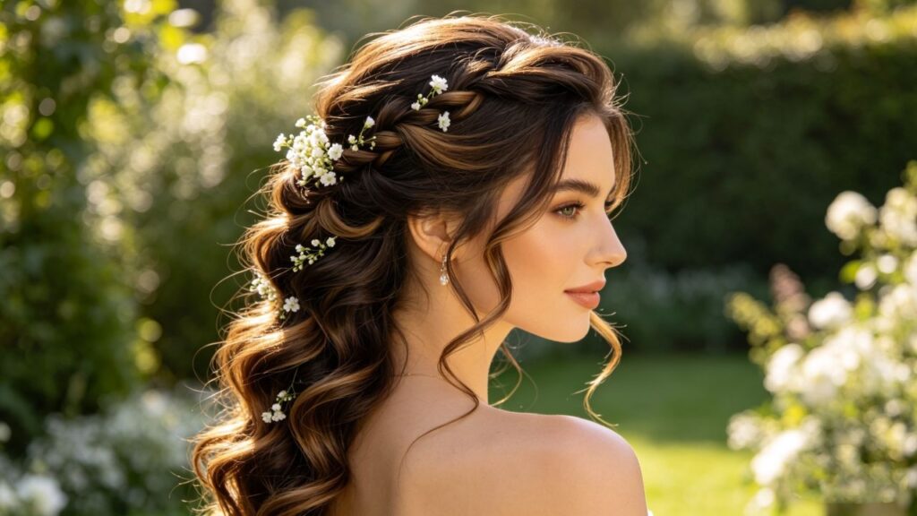 beautiful bride with long waves wedding hairstyle