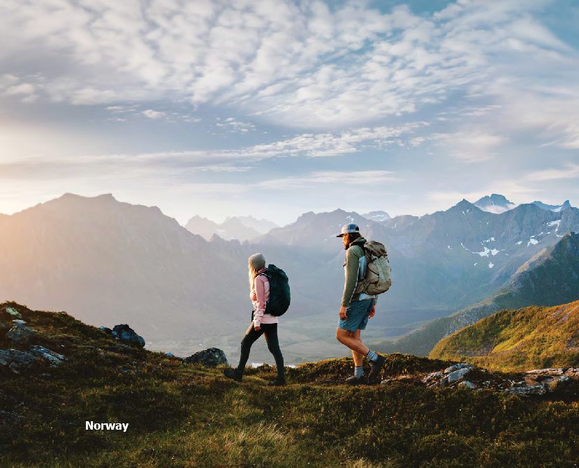 couple hiking on Norway honeymoon