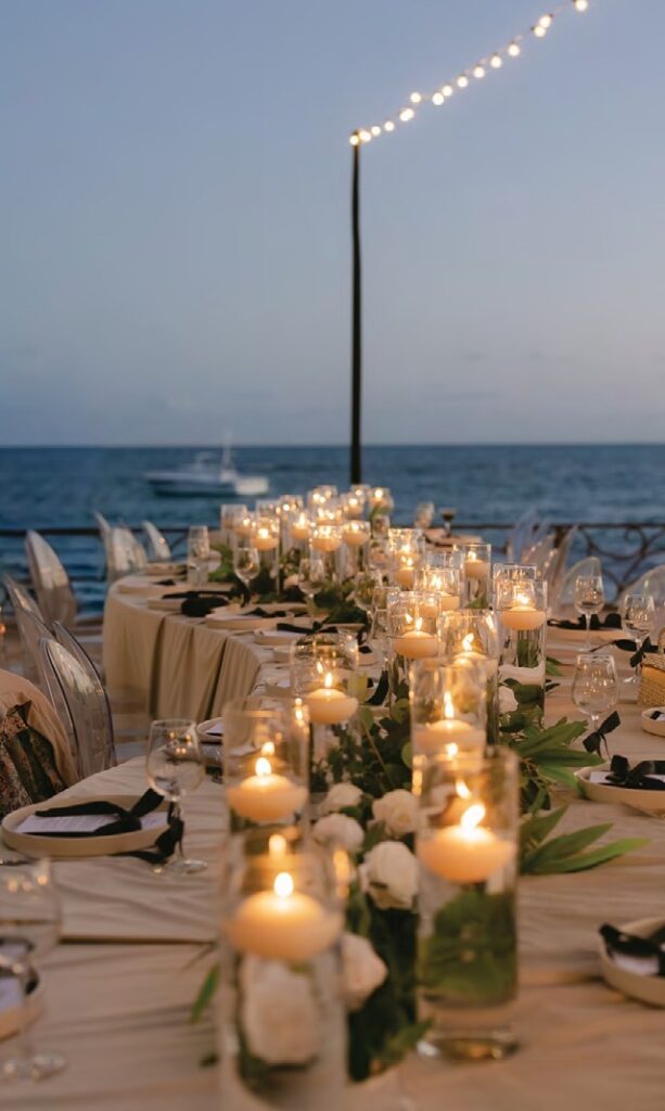 Playa del Carmen wedding candlelit tables